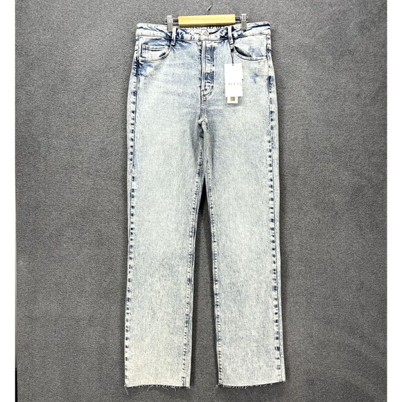 Zara Jeans Womens 10 High Rise Wide Leg Button Fly Raw Hem Light Wash Denim Flaw - Picture 1 of 16